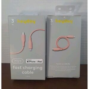 NIB Set Of 2 Heyday 3 Foot Pink USB-C Fast Charging Cable iPhone & IPad‎